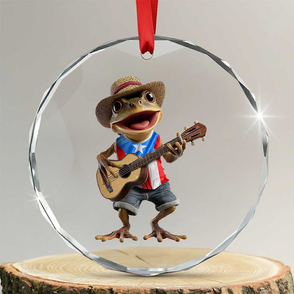 Puerto Rico Coqui Frog Puerto Rican Flag Taino Boricua Guitar Crystal Glass Ornament TS11