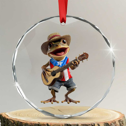 Puerto Rico Coqui Frog Puerto Rican Flag Taino Boricua Guitar Crystal Glass Ornament TS11