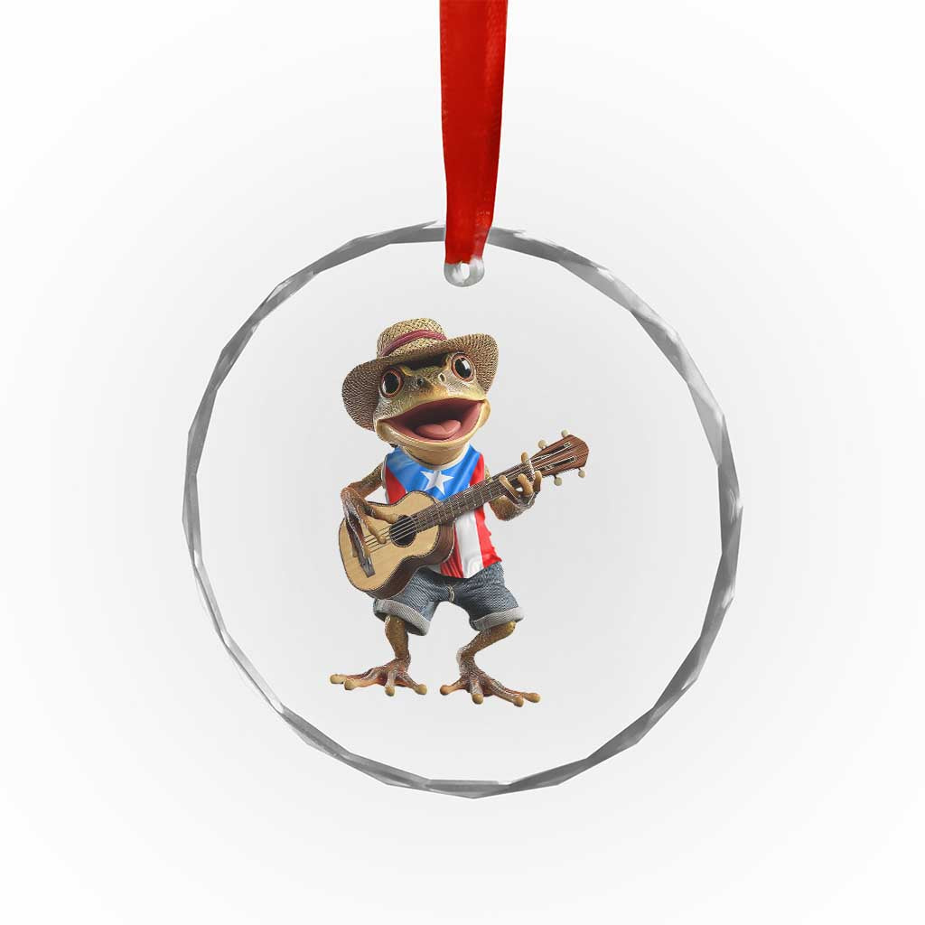 Puerto Rico Coqui Frog Puerto Rican Flag Taino Boricua Guitar Crystal Glass Ornament TS11