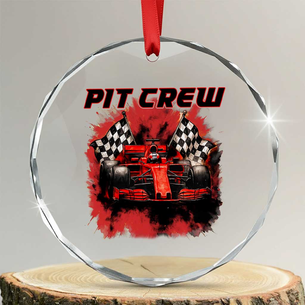 Racing Car Checkered Flag Crystal Glass Ornament Pit Crew Race Car TS14