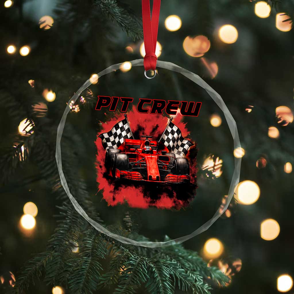 Racing Car Checkered Flag Crystal Glass Ornament Pit Crew Race Car TS14