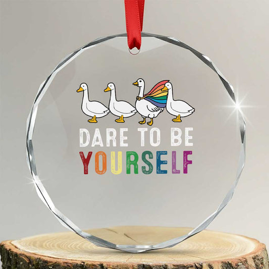 Rainbow Goose Dare to Be Yourself LGBTQ Pride Crystal Glass Ornament TS10