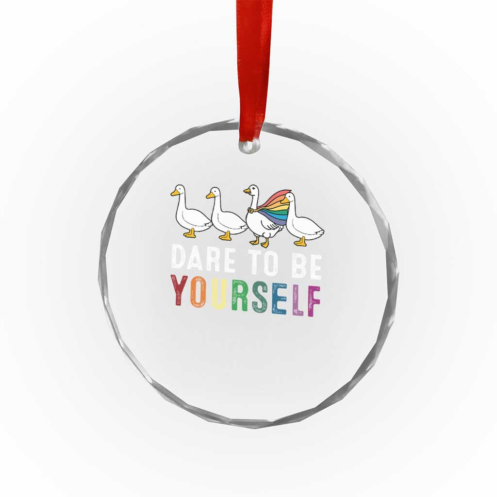 Rainbow Goose Dare to Be Yourself LGBTQ Pride Crystal Glass Ornament TS10