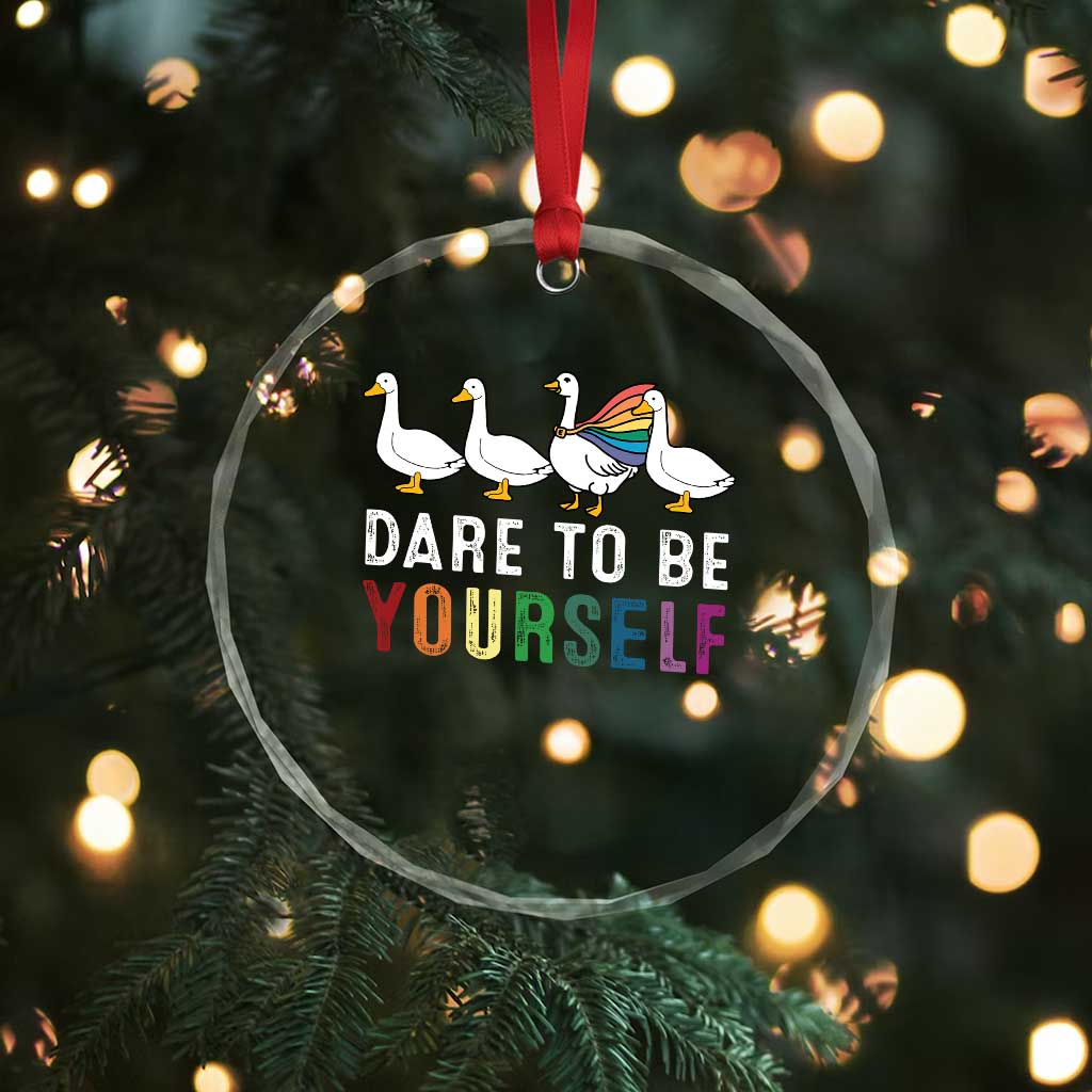 Rainbow Goose Dare to Be Yourself LGBTQ Pride Crystal Glass Ornament TS10