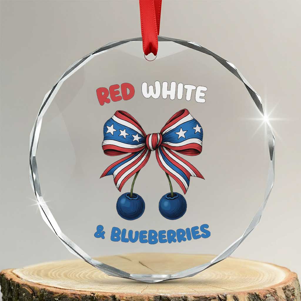 Red White and Blueberries Crystal Glass Ornament Retro Coquette Bow Vintage American Flag TS02