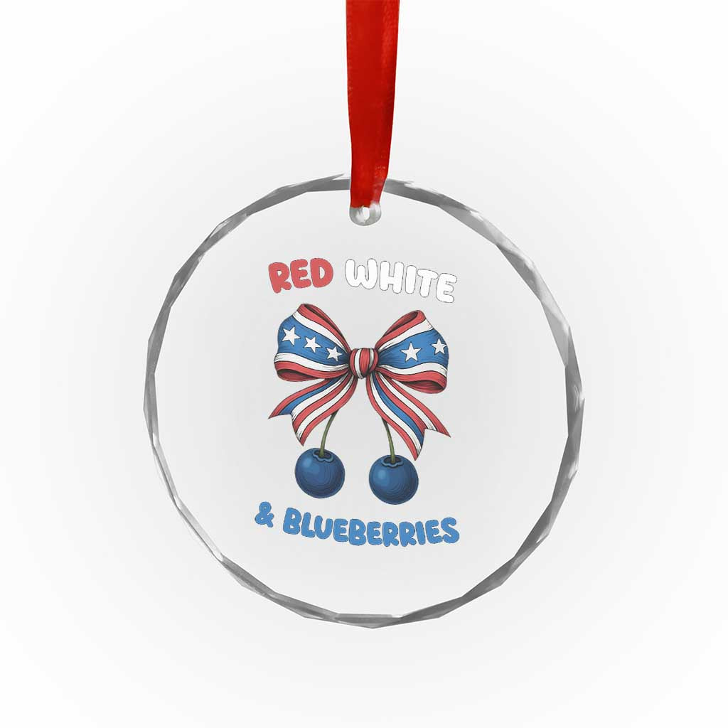 Red White and Blueberries Crystal Glass Ornament Retro Coquette Bow Vintage American Flag TS02