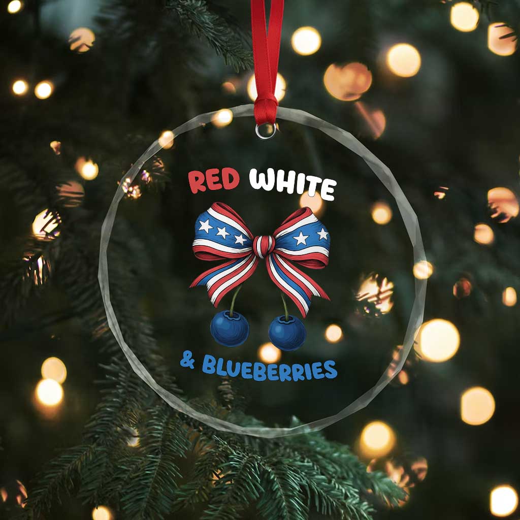 Red White and Blueberries Crystal Glass Ornament Retro Coquette Bow Vintage American Flag TS02