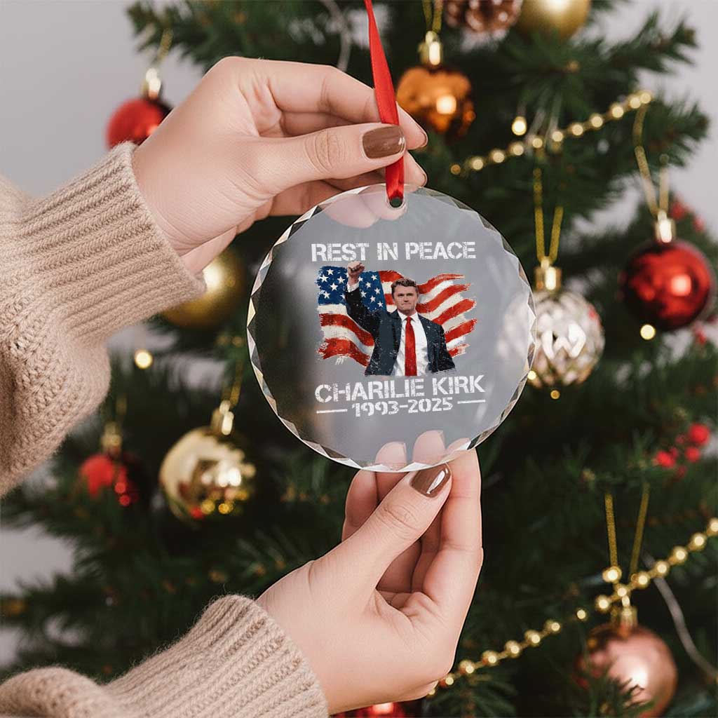 Rest in Peace Charlie Kirk Crystal Glass Ornament Memorial Tribute Charlie A True Patriot USA Flag TS10