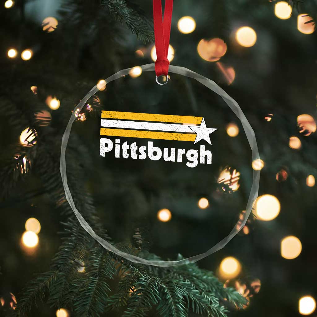 Retro Pittsburgh Crystal Glass Ornament Vintage Pennsylvania Stripes 70s 80s 90s TS10