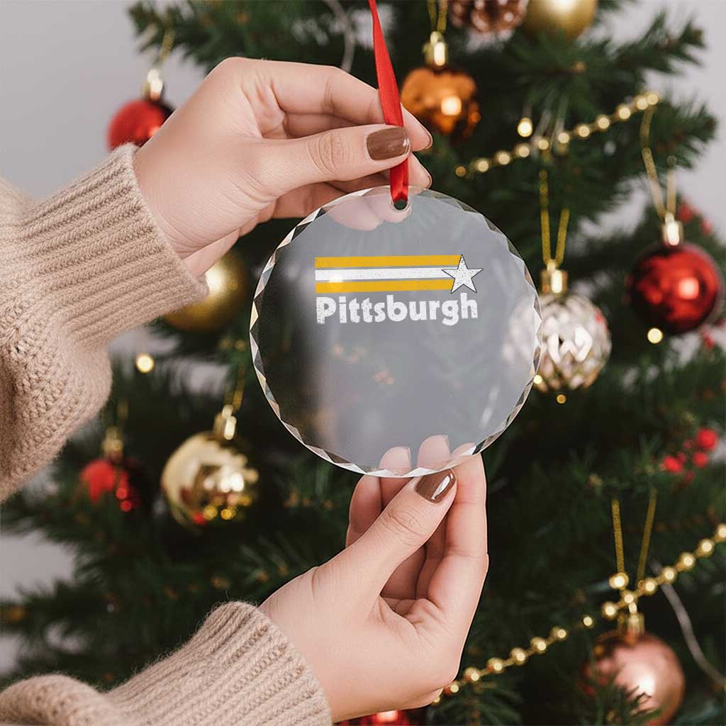 Retro Pittsburgh Crystal Glass Ornament Vintage Pennsylvania Stripes 70s 80s 90s TS10