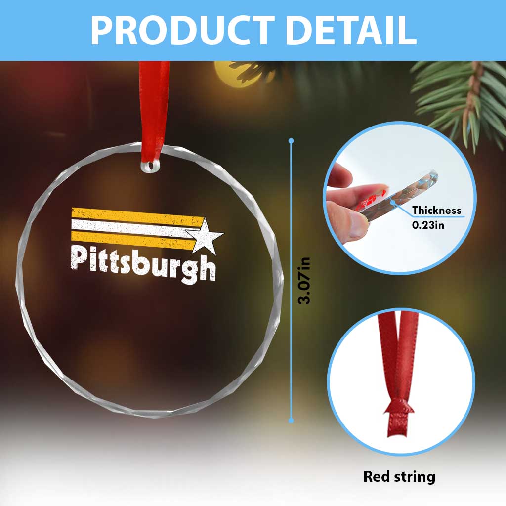 Retro Pittsburgh Crystal Glass Ornament Vintage Pennsylvania Stripes 70s 80s 90s TS10