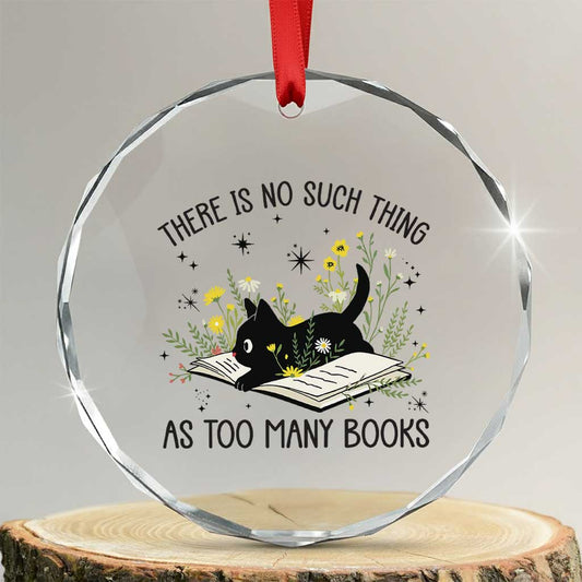 There Is No Such Thing As Too Many Books Crystal Glass Ornament Cute Kitty Reading Book TS12