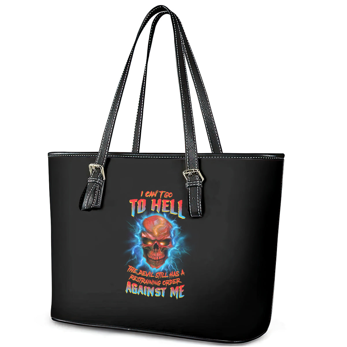 I Can't Go To Hell Thunder Skull Leather Tote Bag TS04