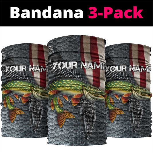 Pike Fishing Neck Gaiter with American Flag and Realistic Fish Scale Texture Design TS04