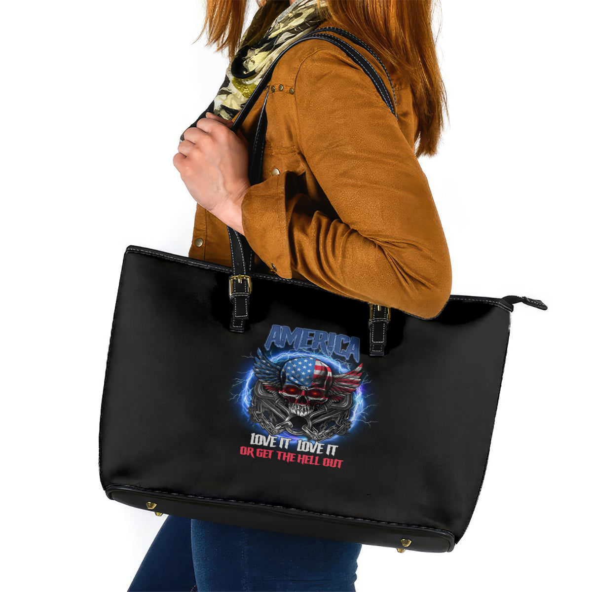 America Live It Love It Or Get The Hell Out Leather Tote Bag TS04