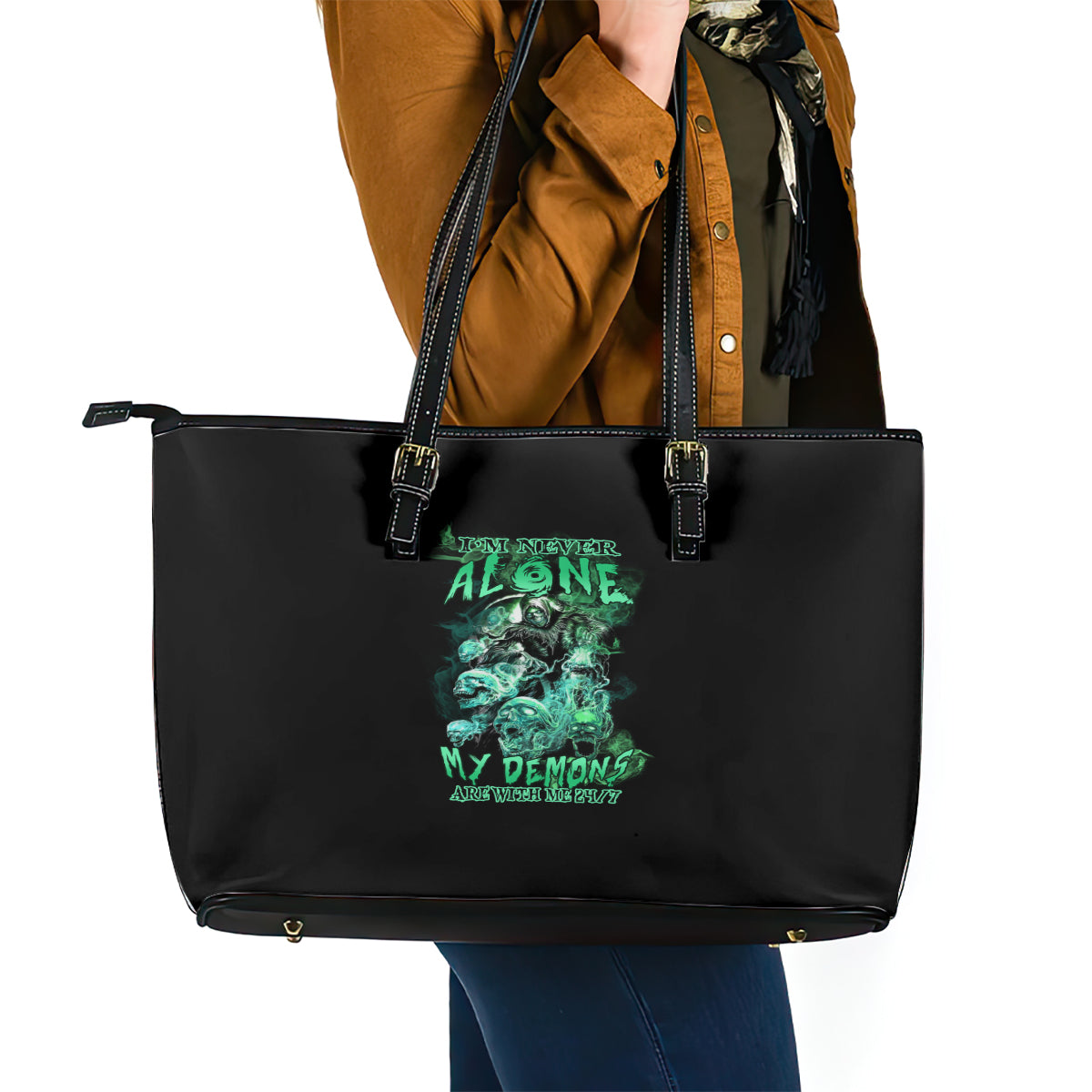 I'm Never Alone Skull Reaper Leather Tote Bag TS04