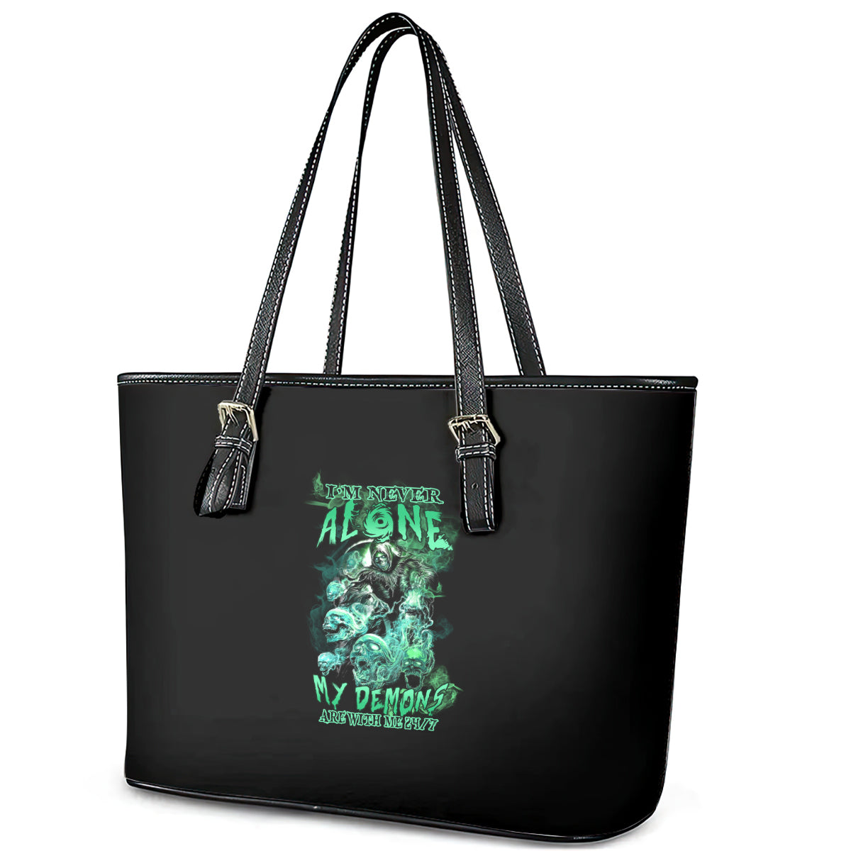 I'm Never Alone Skull Reaper Leather Tote Bag TS04