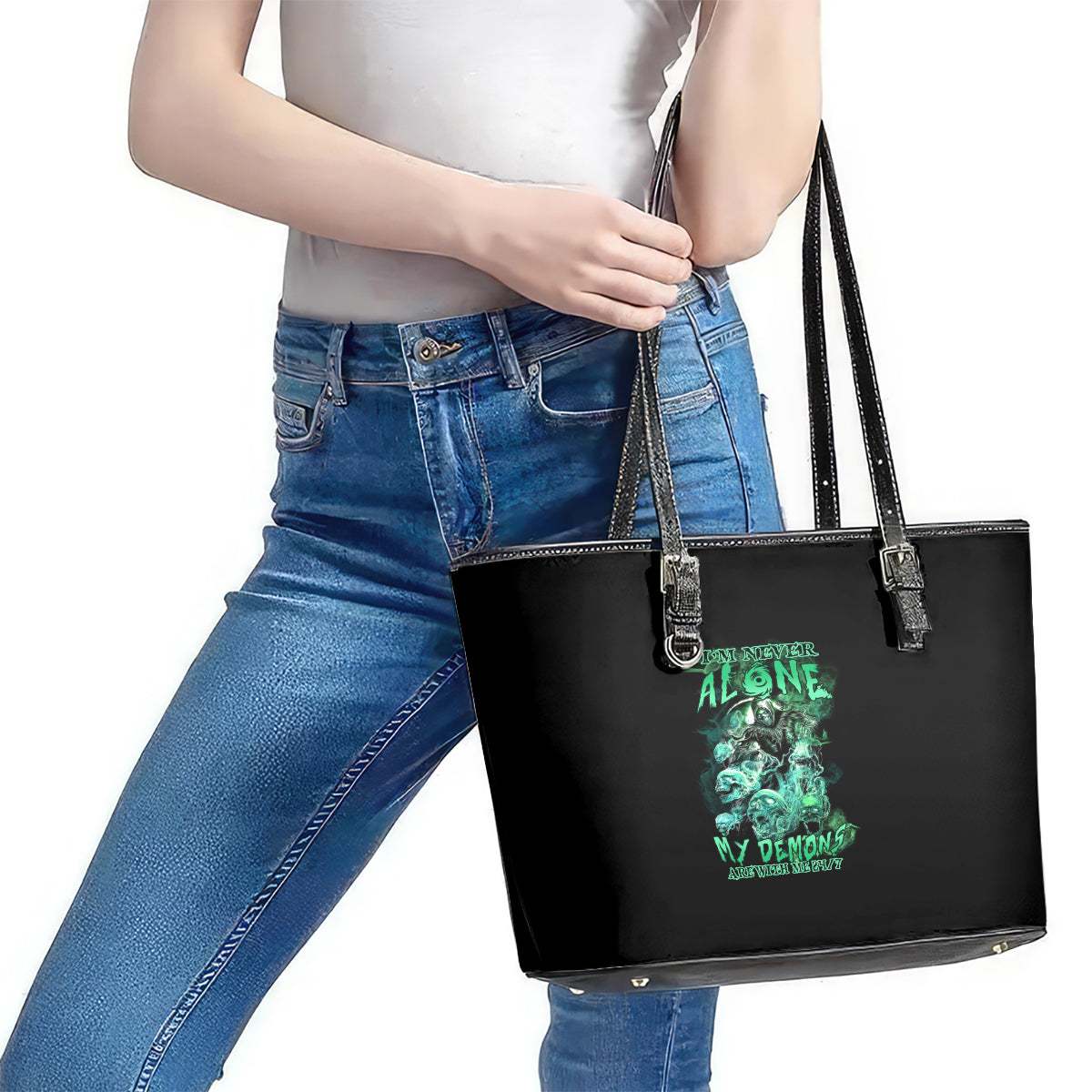 I'm Never Alone Skull Reaper Leather Tote Bag TS04