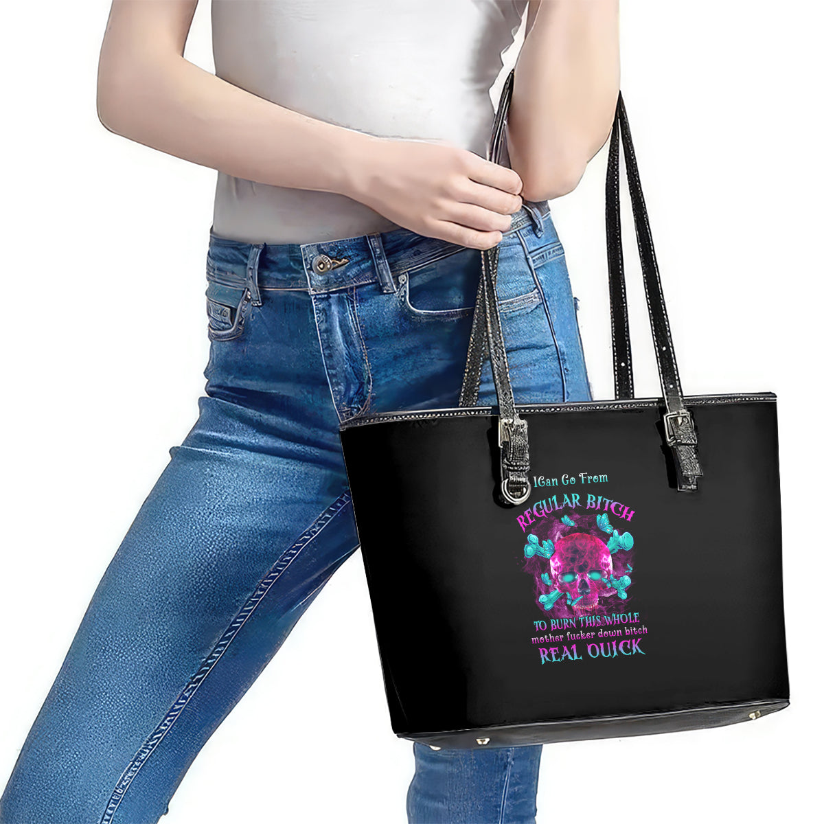 I Can Go From Regular B To Burn Leather Tote Bag TS04
