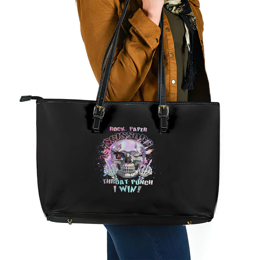Rock Paper Throat Punch I Win Leather Tote Bag TS04