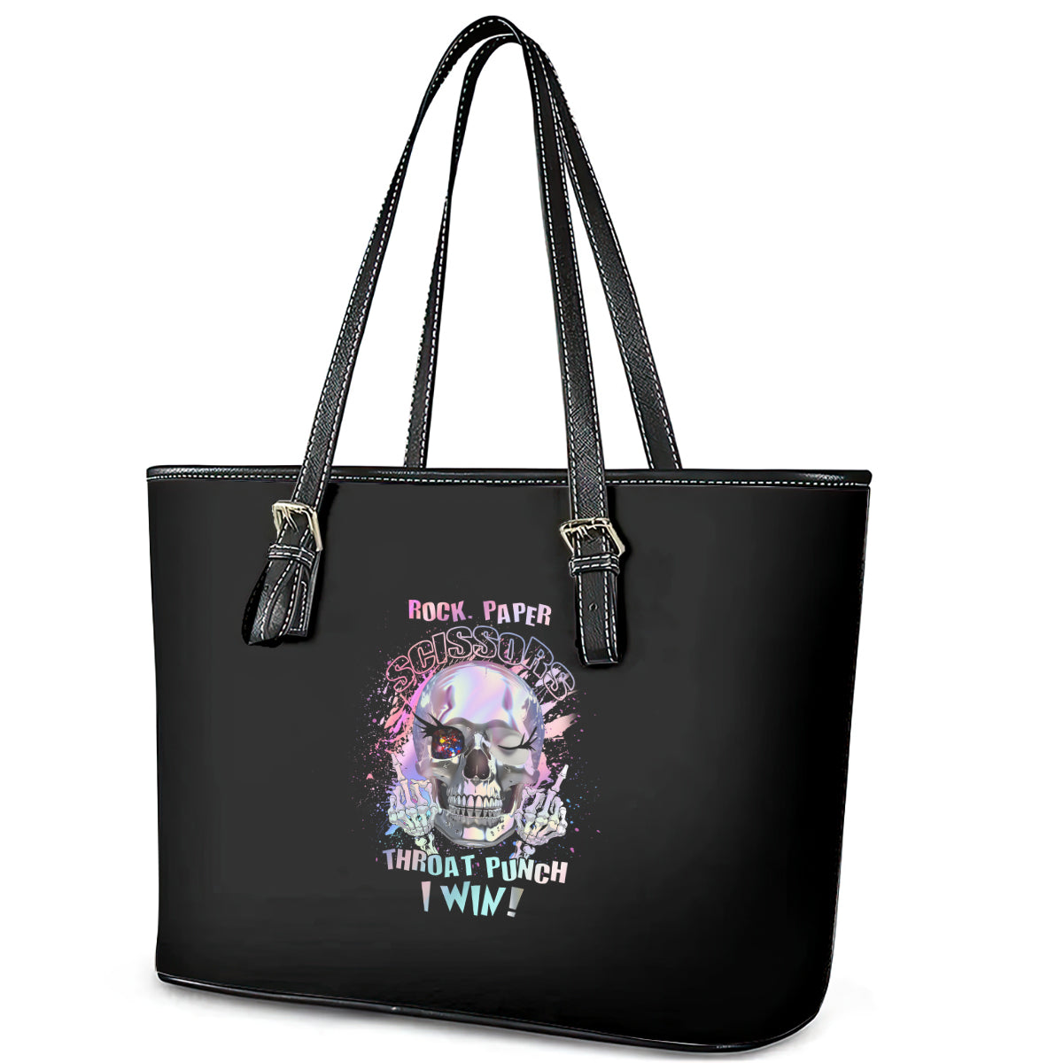 Rock Paper Throat Punch I Win Leather Tote Bag TS04