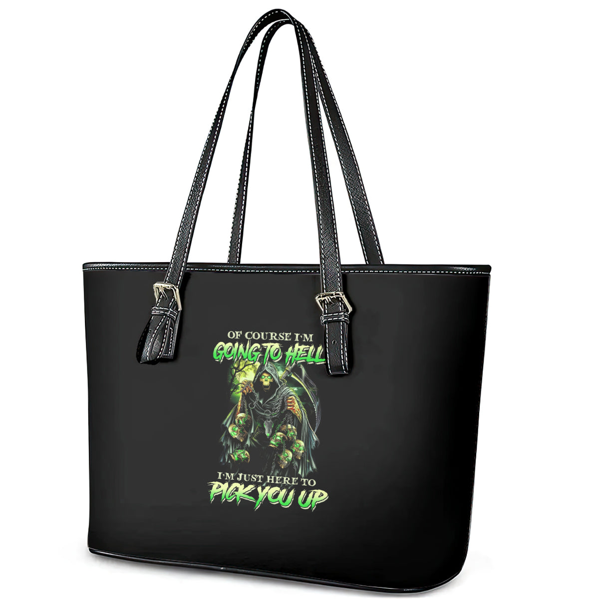 Of Course I'm Going To Hell Skull Leather Tote Bag TS04