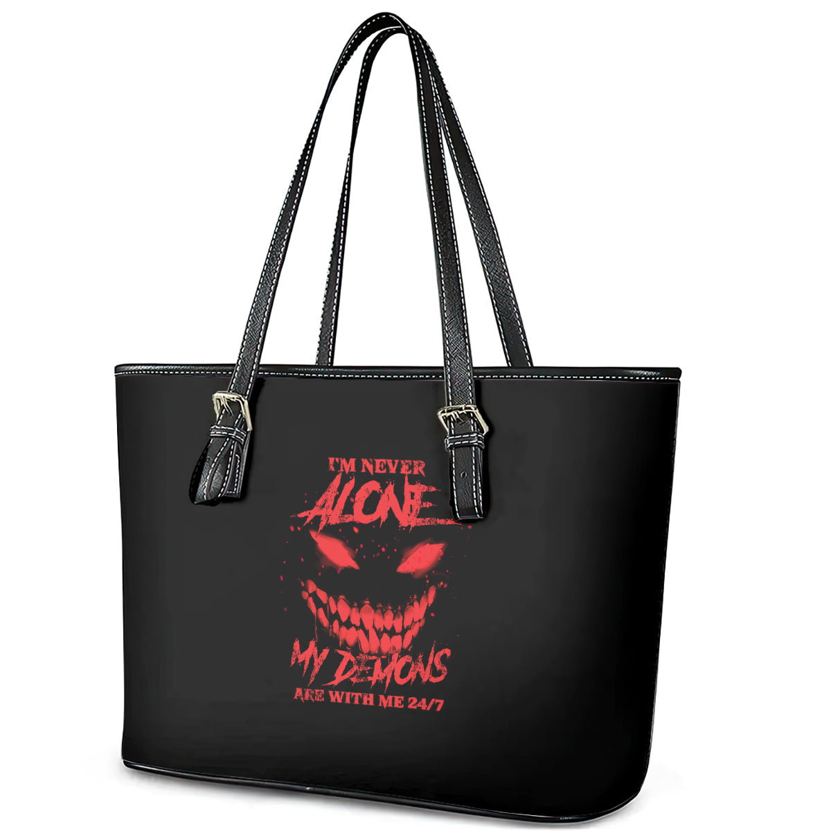 I'm Never Alone My Demon Are With Me Leather Tote Bag TS04
