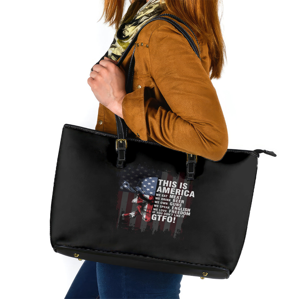 This Is America Patriotic Skull Leather Tote Bag TS04