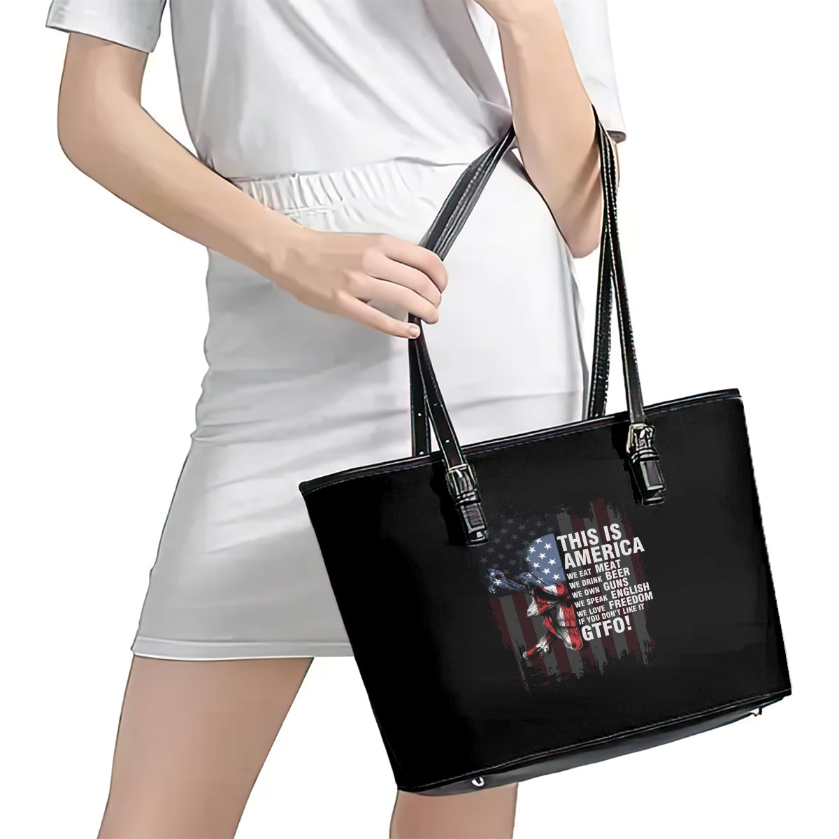 This Is America Patriotic Skull Leather Tote Bag TS04