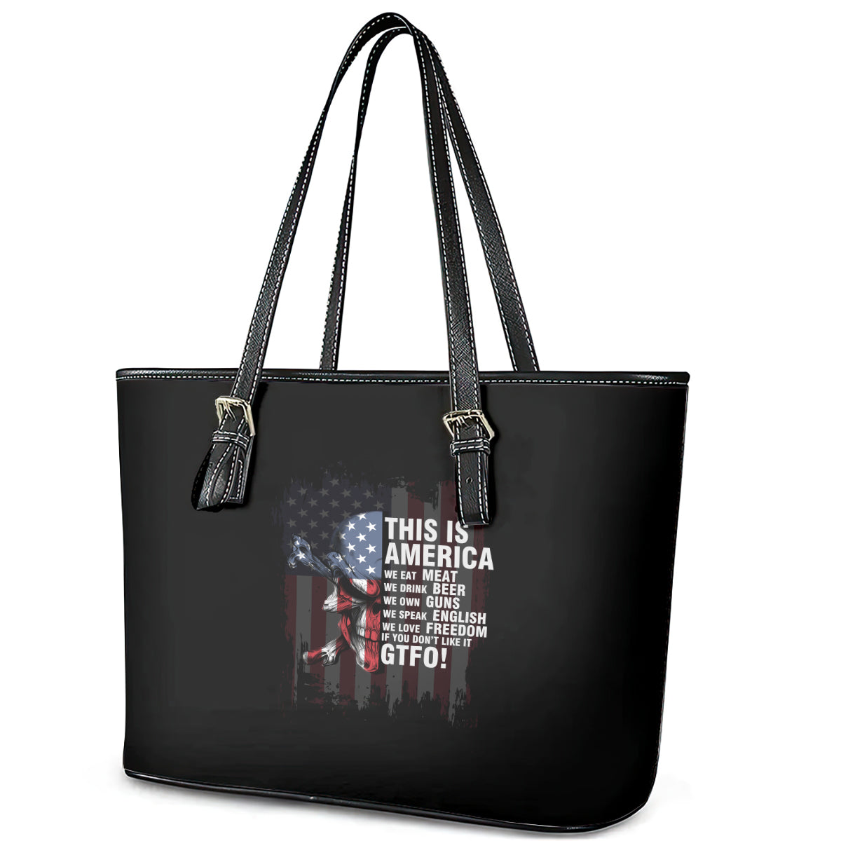 This Is America Patriotic Skull Leather Tote Bag TS04