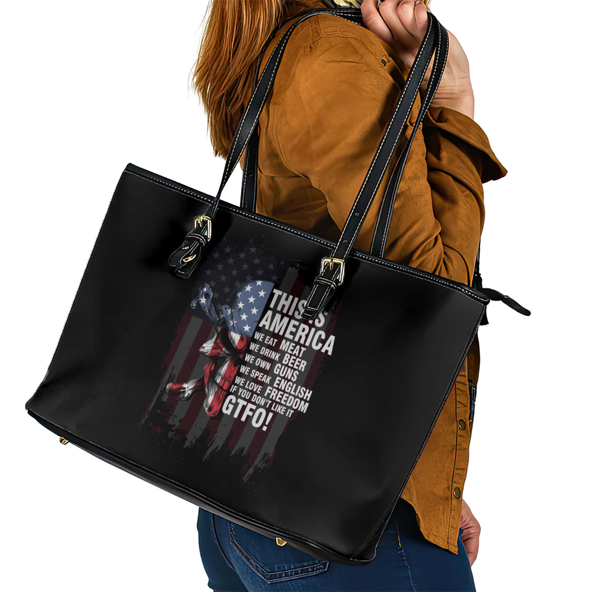 This Is America Patriotic Skull Leather Tote Bag TS04