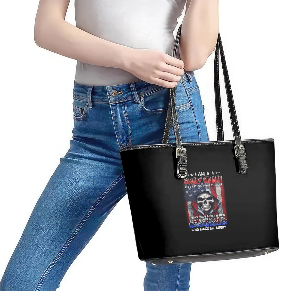 I Am A Grumpy Old Man Leather Tote Bag TS04