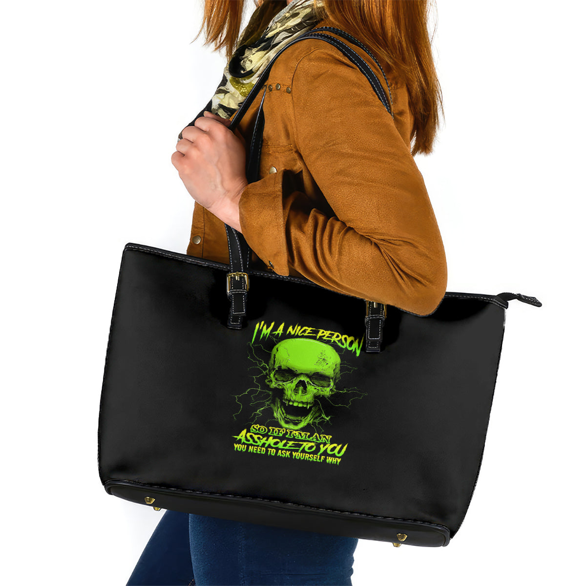 I'm A Nice Person Skull Leather Tote Bag TS04