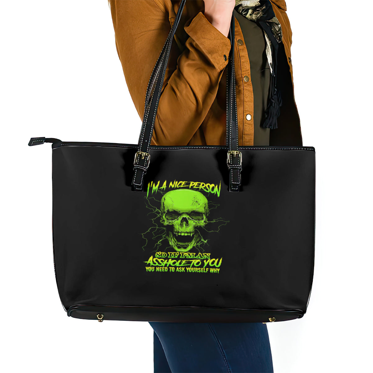 I'm A Nice Person Skull Leather Tote Bag TS04