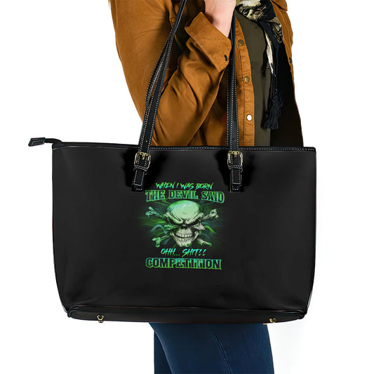When I Was Born Mad Skull Leather Tote Bag TS04