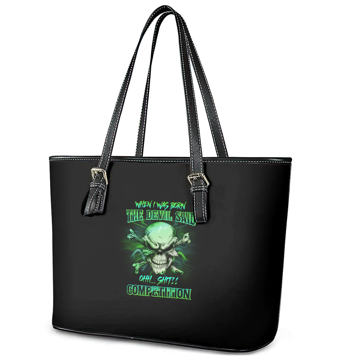 When I Was Born Mad Skull Leather Tote Bag TS04