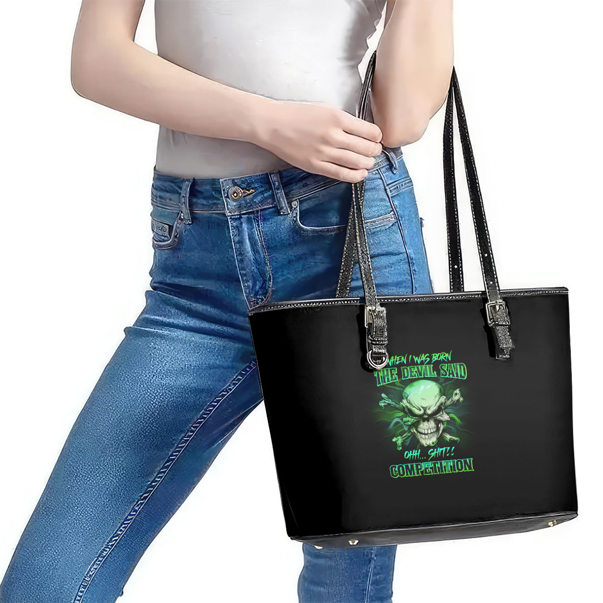 When I Was Born Mad Skull Leather Tote Bag TS04