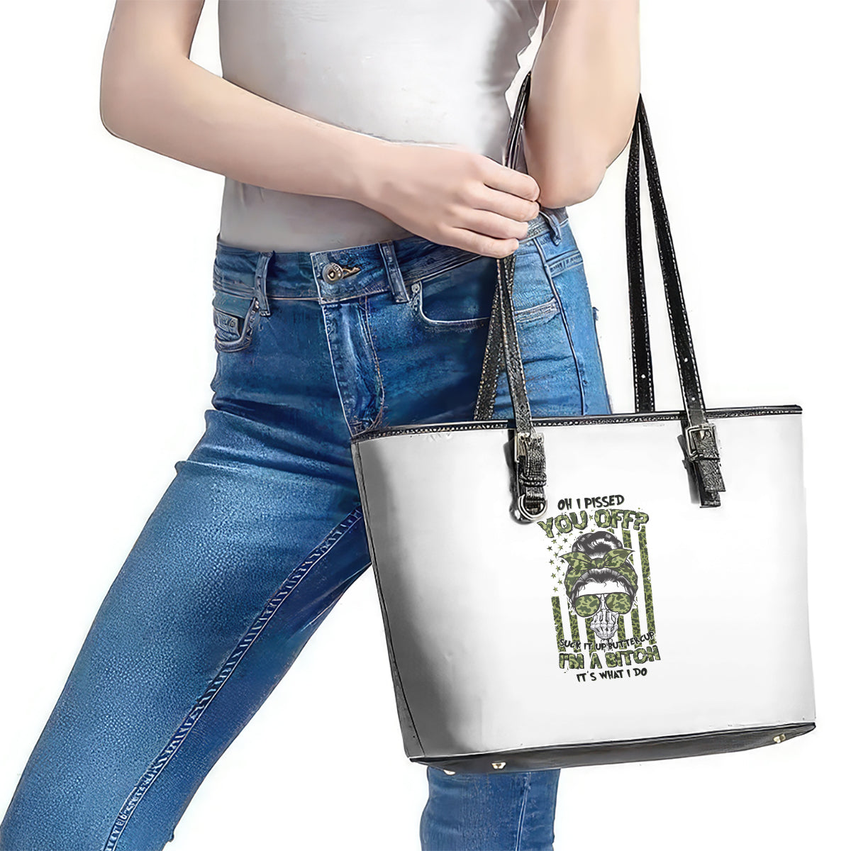 Oh I Pissed You Off Messy Bun Leather Tote Bag TS04