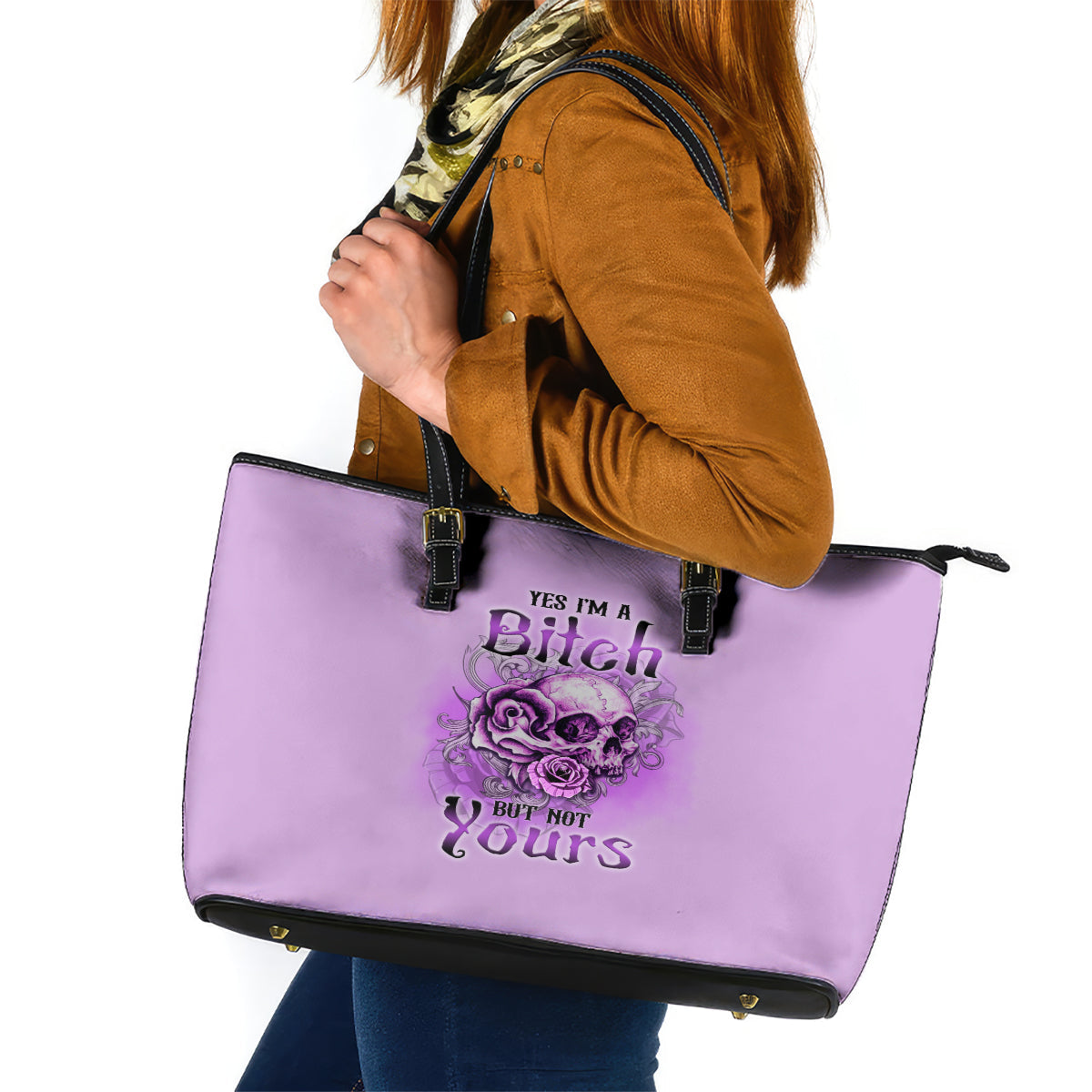 Yes I'm A B But Not Yours Purple Leather Tote Bag TS04