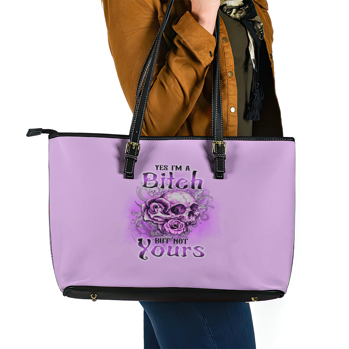 Yes I'm A B But Not Yours Purple Leather Tote Bag TS04