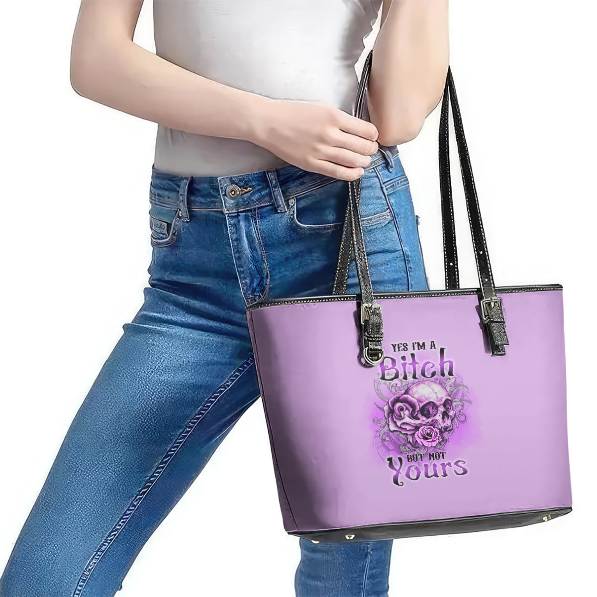 Yes I'm A B But Not Yours Purple Leather Tote Bag TS04