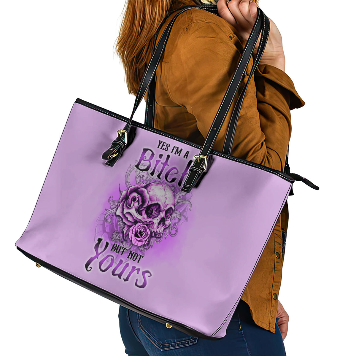 Yes I'm A B But Not Yours Purple Leather Tote Bag TS04