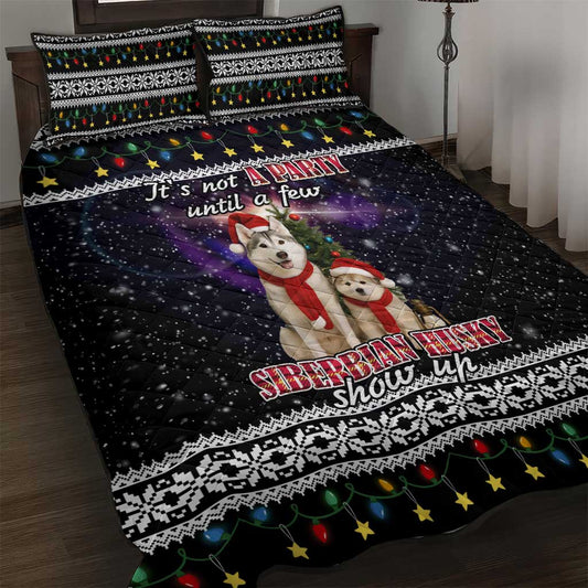 Siberian Husky Show Up Xmas Christmas Quilt Bed Set Xmas Holiday Patterns TS04