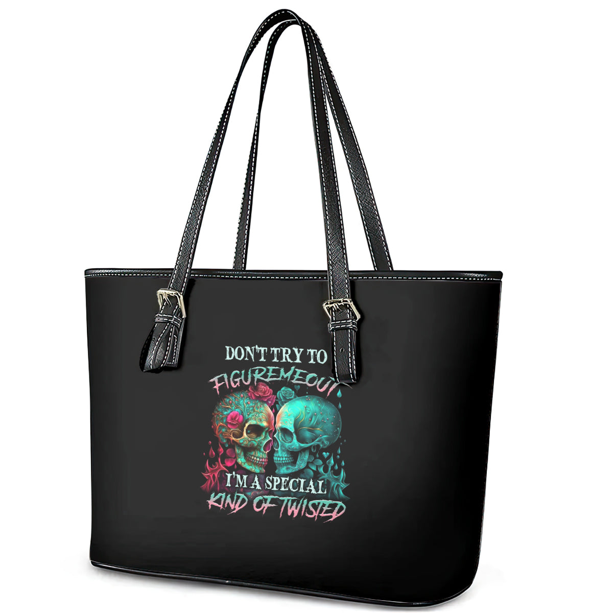 Don't Try To Figure Me Out Skull Leather Tote Bag TS04