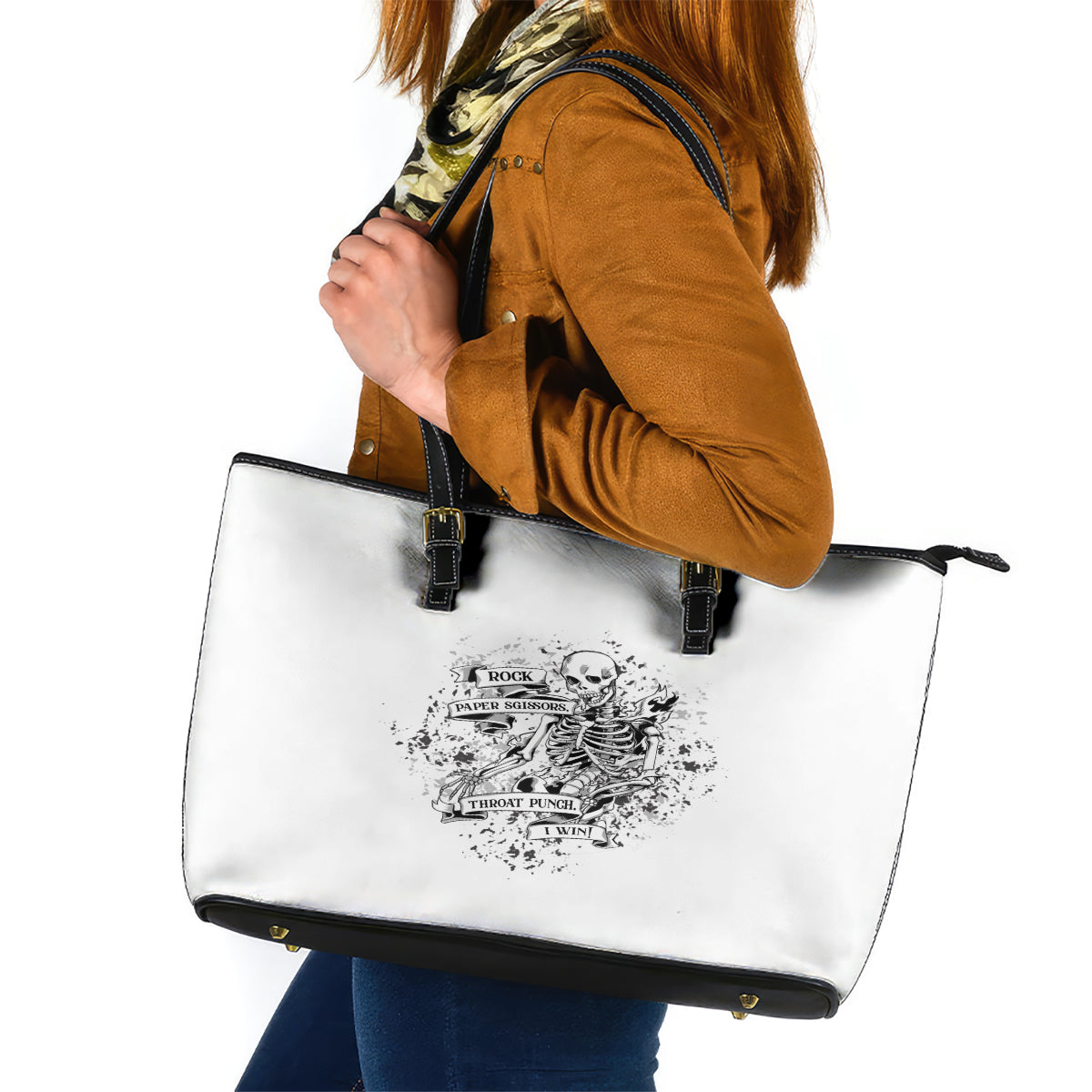 Rock Paper, Sgissors Throat Pungh I Win Leather Tote Bag TS04
