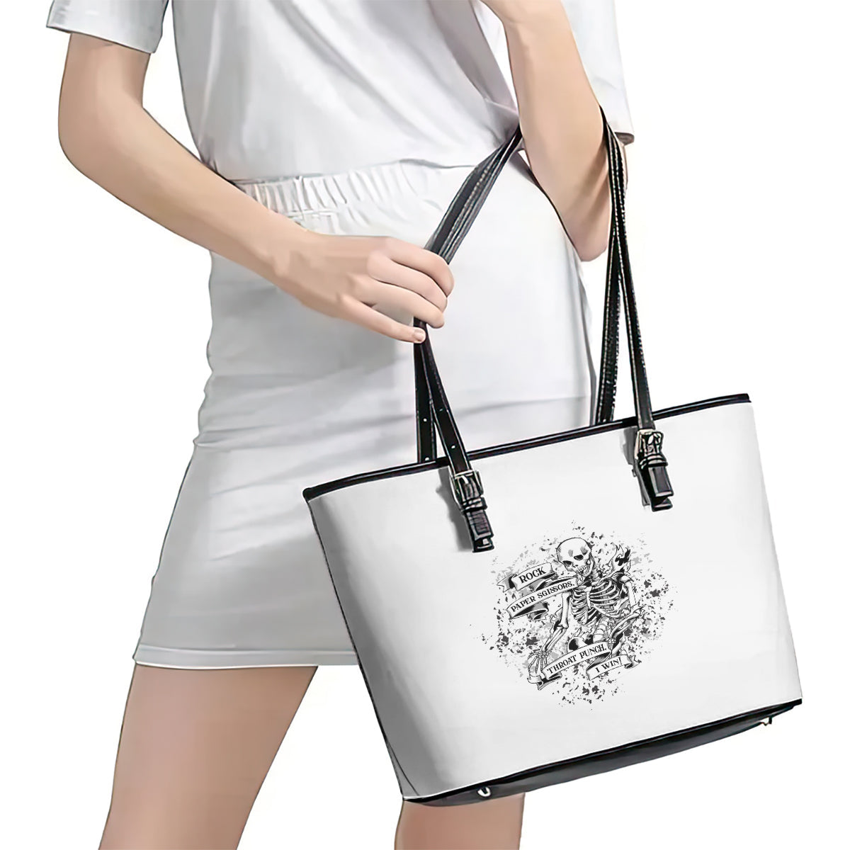 Rock Paper, Sgissors Throat Pungh I Win Leather Tote Bag TS04