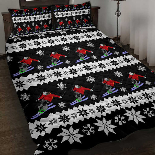 Skiing Snowflake Christmas Quilt Bed Set Xmas Holiday Patterns TS04