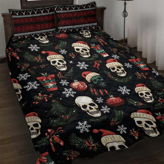 Skull Face Christmas Quilt Bed Set Xmas Holiday Patterns TS04