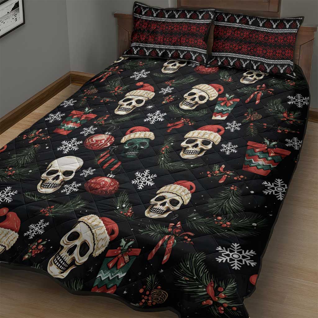 Skull Face Christmas Quilt Bed Set Xmas Holiday Patterns TS04