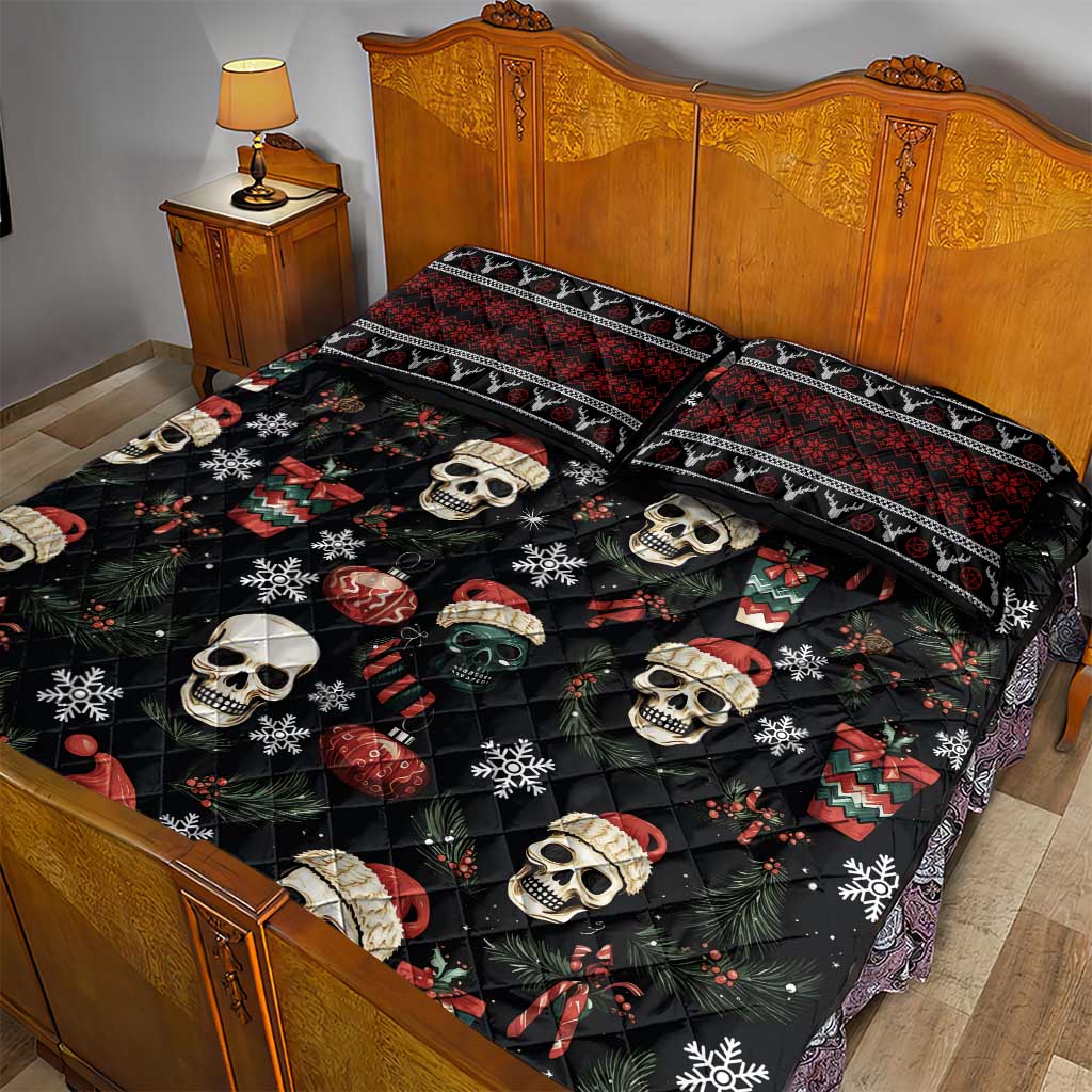 Skull Face Christmas Quilt Bed Set Xmas Holiday Patterns TS04